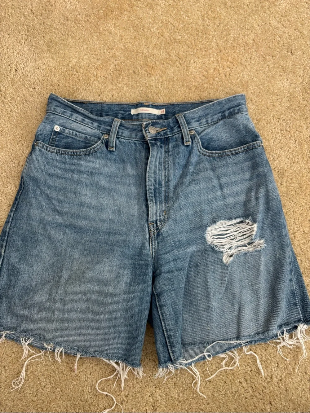 Levi's Distressed 94 Baggy Style Blue Denim Women's Shorts